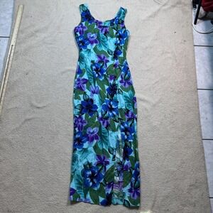 VINTAGE Spoiled Girls Dress Womens 3‎ Blue Floral Rayon Made USA 90s SED355B